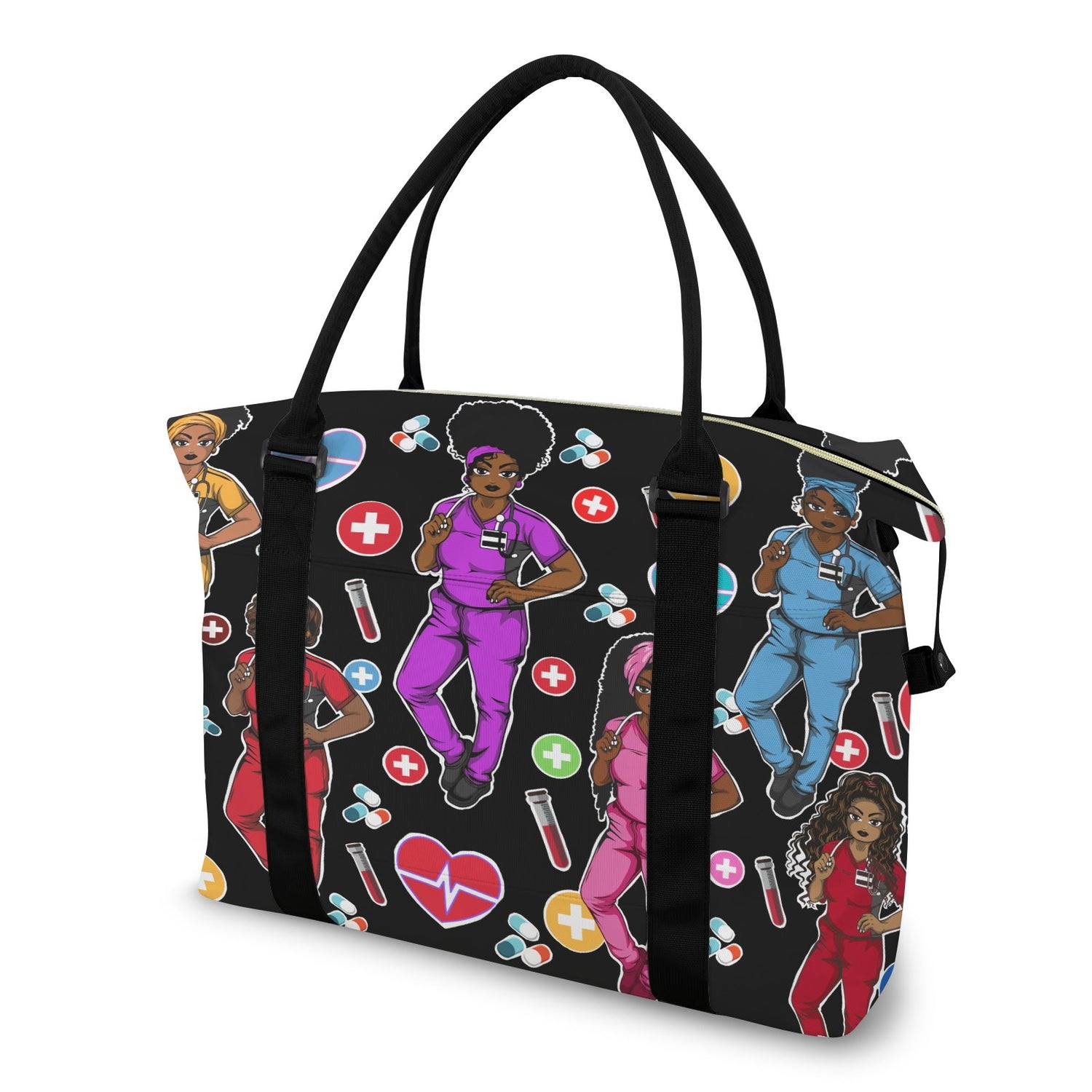 Black Healthcare Cuties Zipper Tote