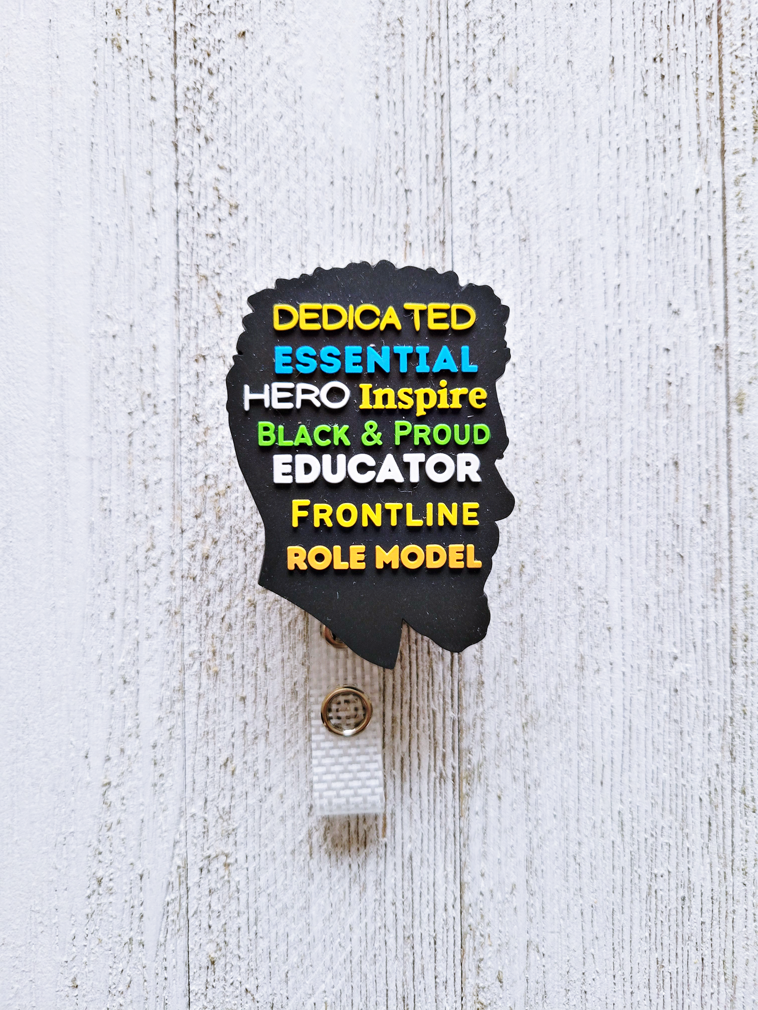 Black Educator Retractable Badge Reel Silhouette